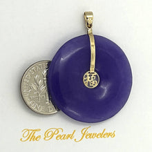 Load image into Gallery viewer, 14k Solid Yellow Gold Hand Carved Donut Lavender Jade Good Luck Pendant