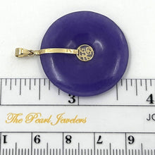 Load image into Gallery viewer, 14k Solid Yellow Gold Hand Carved Donut Lavender Jade Good Luck Pendant