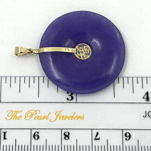 14k Solid Yellow Gold Hand Carved Donut Lavender Jade Good Luck Pendant
