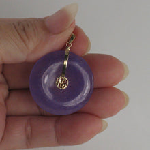 Load image into Gallery viewer, 14k Solid Yellow Gold Hand Carved Donut Lavender Jade Good Luck Pendant