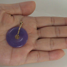 Load image into Gallery viewer, 14k Solid Yellow Gold Hand Carved Donut Lavender Jade Good Luck Pendant