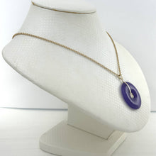 Load image into Gallery viewer, 14k Solid Yellow Gold Hand Carved Donut Lavender Jade Good Luck Pendant
