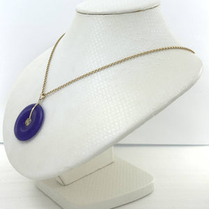 14k Solid Yellow Gold Hand Carved Donut Lavender Jade Good Luck Pendant