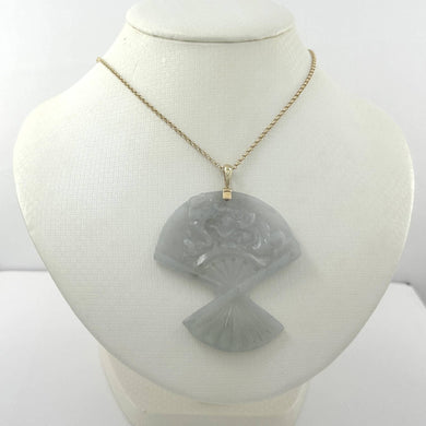 14k Yellow Gold Hand-Carved Fan Jade Pendant