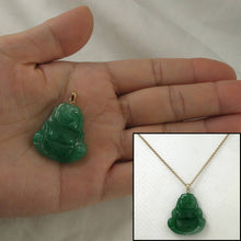 Load image into Gallery viewer, 14k Gold Hand Carving 2 Sides Happy Buddha Green Jade Pendant Necklace