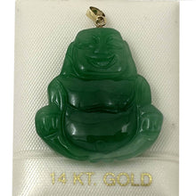 Load image into Gallery viewer, 14k Gold Hand Carving 2 Sides Happy Buddha Green Jade Pendant Necklace