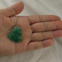 Load image into Gallery viewer, 14k Gold Hand Carving 2 Sides Happy Buddha Green Jade Pendant Necklace