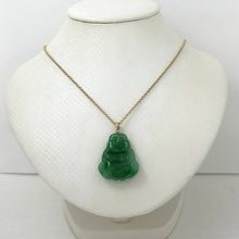 Load image into Gallery viewer, 14k Gold Hand Carving 2 Sides Happy Buddha Green Jade Pendant Necklace