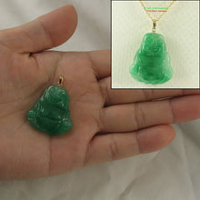 Load image into Gallery viewer, 14k Gold Hand Carving 2 Sides Happy Buddha Green Jade Pendant Necklace