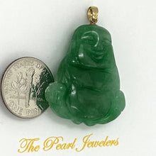 Load image into Gallery viewer, 14k Gold Hand Carving 2 Sides Happy Buddha Green Jade Pendant Necklace