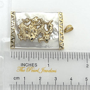 14k Solid Yellow Gold Hand Crafted Dragon White Mother of Pearl Pendant