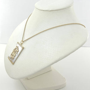 14k Solid Yellow Gold Hand Crafted Dragon White Mother of Pearl Pendant