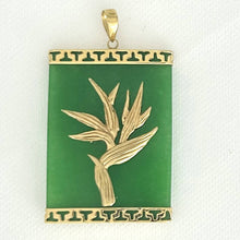 Load image into Gallery viewer, 14k Yellow Gold Hawaiian Bird of Paradise Green Jade Pendant Necklace