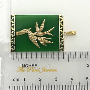 14k Yellow Gold Hawaiian Bird of Paradise Green Jade Pendant Necklace