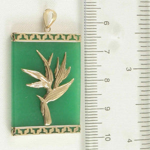 14k Yellow Gold Hawaiian Bird of Paradise Green Jade Pendant Necklace