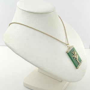 14k Yellow Gold Hawaiian Bird of Paradise Green Jade Pendant Necklace