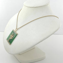 Load image into Gallery viewer, 14k Yellow Gold Hawaiian Bird of Paradise Green Jade Pendant Necklace