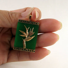 Load image into Gallery viewer, 14k Yellow Gold Hawaiian Bird of Paradise Green Jade Pendant Necklace