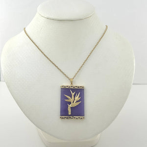14k Gold Hawaiian Bird of Paradise Lavender Jade Pendant Necklace