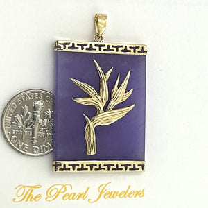 14k Gold Hawaiian Bird of Paradise Lavender Jade Pendant Necklace