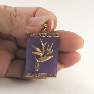 14k Gold Hawaiian Bird of Paradise Lavender Jade Pendant Necklace