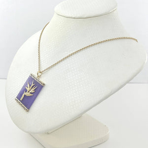 14k Gold Hawaiian Bird of Paradise Lavender Jade Pendant Necklace
