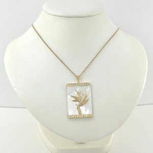 14k Gold Hawaiian Bird of Paradise Mother of Pearl Pendant Necklace