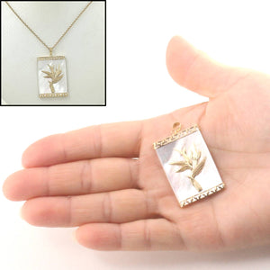 14k Gold Hawaiian Bird of Paradise Mother of Pearl Pendant Necklace
