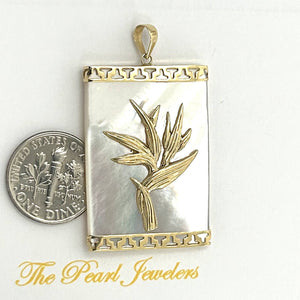 14k Gold Hawaiian Bird of Paradise Mother of Pearl Pendant Necklace