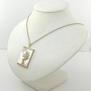 14k Gold Hawaiian Bird of Paradise Mother of Pearl Pendant Necklace