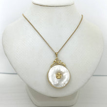 Load image into Gallery viewer, 14k Yellow Gold Hawaiian Plumeria Flower Disc Mother of Pearl Pendant Necklace