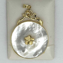 Load image into Gallery viewer, 14k Yellow Gold Hawaiian Plumeria Flower Disc Mother of Pearl Pendant Necklace