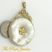 Load image into Gallery viewer, 14k Yellow Gold Hawaiian Plumeria Flower Disc Mother of Pearl Pendant Necklace