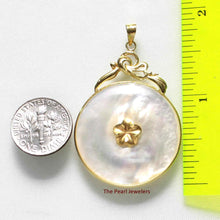 Load image into Gallery viewer, 14k Yellow Gold Hawaiian Plumeria Flower Disc Mother of Pearl Pendant Necklace