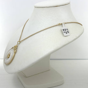 14k Yellow Gold Hawaiian Plumeria Flower Disc Mother of Pearl Pendant Necklace