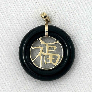 14k Gold Joy Black Onyx Donut Pendant