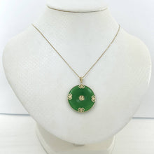 Load image into Gallery viewer, 14k Gold Joy &amp; Butterflies Disc Shape Green Jade Pendant Necklace