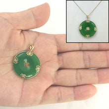 Load image into Gallery viewer, 14k Gold Joy &amp; Butterflies Disc Shape Green Jade Pendant Necklace