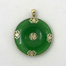 Load image into Gallery viewer, 14k Gold Joy &amp; Butterflies Disc Shape Green Jade Pendant Necklace