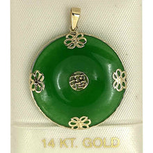 Load image into Gallery viewer, 14k Gold Joy &amp; Butterflies Disc Shape Green Jade Pendant Necklace