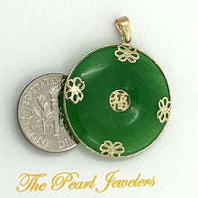Load image into Gallery viewer, 14k Gold Joy &amp; Butterflies Disc Shape Green Jade Pendant Necklace