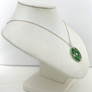 14k Gold Joy & Butterflies Disc Shape Green Jade Pendant Necklace