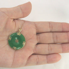 Load image into Gallery viewer, 14k Gold Joy &amp; Butterflies Disc Shape Green Jade Pendant Necklace