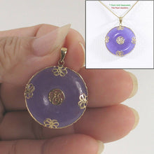 Load image into Gallery viewer, 14k Gold Joy &amp; Butterflies Disc Shape Lavender Jade Pendant Necklace