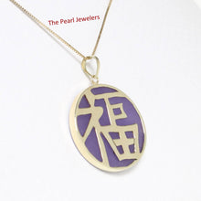 Load image into Gallery viewer, 14k Solid Yellow Gold Lavender Jade “Blessing (Fu)” Disc Pendant Necklace