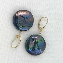 Load image into Gallery viewer, 14K Yellow Gold Black Coin Pearl Dangle Earrings