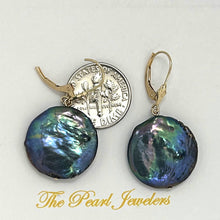 Load image into Gallery viewer, 14K Yellow Gold Black Coin Pearl Dangle Earrings