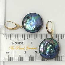 Load image into Gallery viewer, 14K Yellow Gold Black Coin Pearl Dangle Earrings