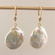 Load image into Gallery viewer, 14K Yellow Gold White Coin Pearl Dangle Earrings (Heavier Set)