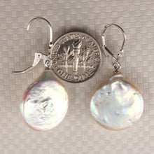 Load image into Gallery viewer, 14K White Gold White Coin Pearl Dangle Earrings (Elegant Drop)